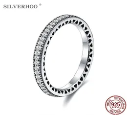 Silverhoo Hearts Rings Women Authentic 925 Sterling Silver Clear CZ Stapelbar Vintage Luxury Förlovningsring Fina smycken Gift3628751