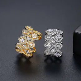 Elegante fidanzamento elegante geometria placcata geometria placcata glitter 18k oro zirconia cubica zirconia anelli aperti per donne