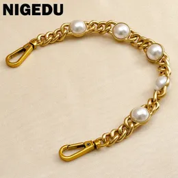 Pasek worka Pearl Chain Metal złoty łańcuch ramięńcy łańcuch DIY łańcuch mody wymiany paska do torb Akcesoria 25 50 60 110 120 cm 240428