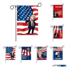 Bandeiras bandeiras de dupla face 12 x 18 polegadas Bandeira do jardim Trump 2024 Decoração Take America Back Drop Drop Home Party Festive S Dhuyl