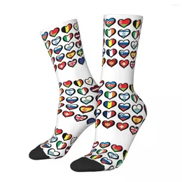 Men's Socks Eurovision Song Contest Flags Hearts Harajuku Super Soft Stockings All Season Long For Man Woman's Birthday Present