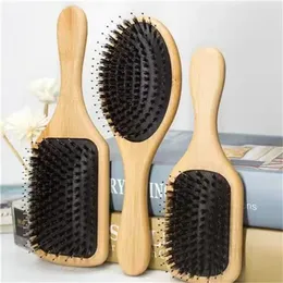 Hair Brush Natural Bamboo Handle Boar Bristles Anti-static Hair Scalp Paddle Hairbrush Gasbag Massage Comb Hair Care