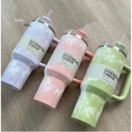 1pc DHL 40oz H2.0 Tye Dye Mugs Cups Tumblers المقاوم المقاوم للصدأ Tumblers حراري معزول 40 أوقية من الجيل الثاني مع غطاء المقبض وقدرة كبيرة سعة I0430