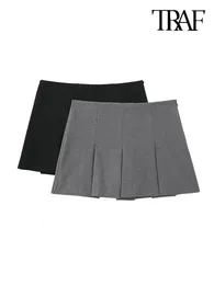 Traf Women Fashion z plisowanymi szortami spódniczkami Vintage High Talle Side zamek błyskawiczny Skort Mujer 240420