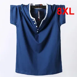 7xl 8xl artı erkek tişört yaz kısa kollu pamuklu gündelik katı düğme üst tee 240422