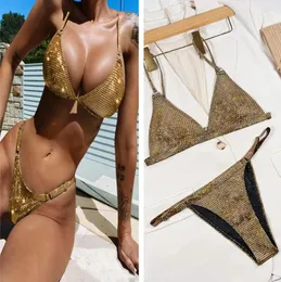 Женские купальники 2024 Sexy Golden Women Beach Wear Bikini Swimsuit Monokini Aio Biquinis Mujer Banador Stroj Kapielowy Badpak Dames