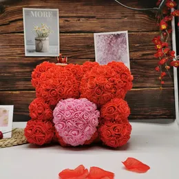 25 -cm róża kwiat niedźwiedź peternal kwiat przytul się do siebie niedźwiedź walentynkowy prezent świąteczny ślub domowy dekoracja 240508