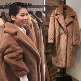 Maxmaras Teddy Bear Coat Womens Cashmere Coats 양모 Winter Liu Tao 스타 같은 고급스러운 모방 모피 무릎 느슨한 따뜻한 W 3426