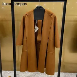 Top Maxmaras Cashmere Coat Womens Wrap Coats 2024 Autumnwinter Double Sided Labbro Gu Jia Same Style Water Wave Pattern Maillard M4xw