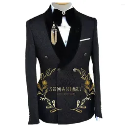 Ternos masculinos Bedida dupla One Piece Black Floral Jacket Men Suit Jacquard Blazer