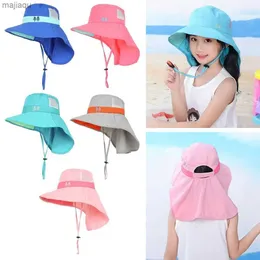 Kapaklar şapkalar 1 parça çocuk yaz geniş kısa şapka kova şapka uV koruma açık plaj güneş şapka erkek ve kızlar flip ayarlanabilir güneş hatl240429