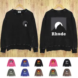 Alta qualidade Rhuder Designer T camisetas modernas de moda de hiphop moderno tecido de capuz lavado com capuz solto Multicolor Sunrise impressa com logotipo 1: 1
