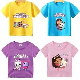 티셔츠 Gabby Dollhouse Childrens 티셔츠 만화 코튼 티셔츠 애니메이션 여름 탑 테마 생일 의류 O-Neck 짧은 슬리브 선물 선물 2404