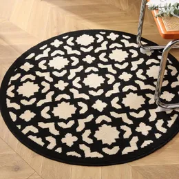 Carpets Nordic Round Bedroom Rug Cuttable Black White Geometric Mat Living Room Carpet Anti-slip Chair Pad Aesthetic Home Decor