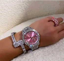 High Quality Hip Hop Women Bling Luxury Wrist Watch Iced Out Quartz Female Watch Smaller Size Bling Watch Bangle Set Birthday Gift1679540