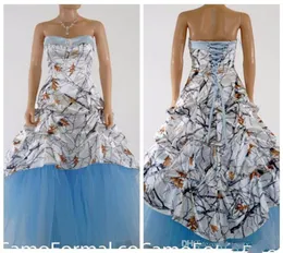 2020 Beautiful White Camo Prom Dress Satin Light Sky Blue Special Party Gowns Draped Lace Up Back Plus Size Real Tree Snowfall1848075