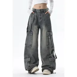 American Fashion Y2K Women Blue Jeans Spring Overalls Street High -Taille -Stil Frauen Winter Straight Casual Hosen 240425