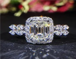 Gioielli di lusso a infinito 925 Sterling Silver Princess Cut White Topaz CZ Diamond Promise Anelli Eternity Women Wedding Band Ring per9099755