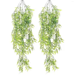 Flores decorativas 2 PCs simulados simulação de folhas de folha de folhas decoração pendurada no casamento artificial de videira verde falsa