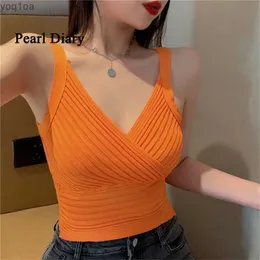 Women's Tanks Camis Pearl Diary Summer Retro Ribbed Tank Top V-neck Knitted Sleeveless Womens Top Solid Color Thin Sexy Tight and Unique TopL240429