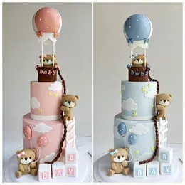 Przyjęcie z kreskówek ciasto topper różowy niebieski niedźwiedź baby lalka chłopiec dziewczyna wszystkiego najlepszego z okazji urodzin Dekoracja płeć Ozdoby prysznicowe