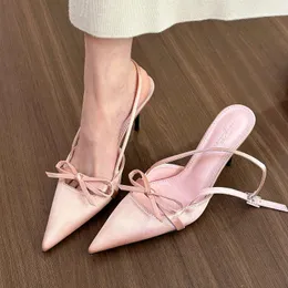 Dress Shoes Beige Heeled Sandals Med Retro Woman Black Medium High Original Girls 2024 Pointed Stiletto Fashion Comfort Spring Back St