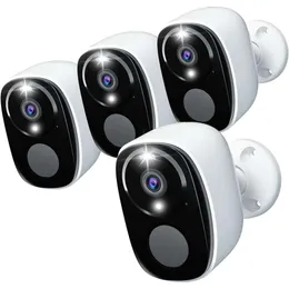4Pack telecamere di sicurezza esterna wireless con risoluzione 2K, batteria, WiFi, riflettori, allarme a sirena, audio a 2 vie, visione notturna a colori, rilevamento di intelligenza artificiale per casa