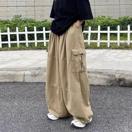Женские штаны Женщины негабаритные карманы BF японская мода черная широкая брюки для ног Хараджуку уличная одежда хип -хоп хаки груз