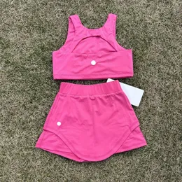 Girls Summer Tank Top+flowy Shorts Skirts Kids Set Outfits Sportswear Lined Fiess Wear Short Pants Female Running Elastic Yoga Sets