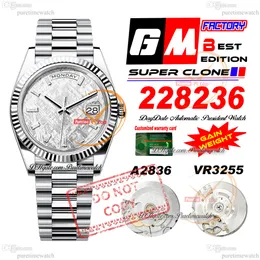 228236 Daydate A2836 VR3255 Mens Automático Relógio GMF V3 Diamante de diamante de meteorita 904L Presidente de aço Bracelet Super Edition Mesmo cartão serial Ganho de peso Puretime PTR PTR PTR PTR