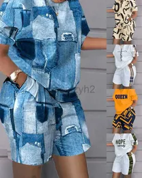 Women's Two Piece Pants Spring/Summer Fashion Positioning Printing Short Sleeve 2-Piece Set for Women size plus Two Piece Sets