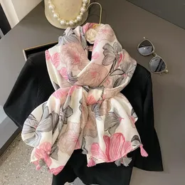 Kadınlar İspanya Moda Haşhaş Petal Çiçek Püskül Viskoz Şal Scarf Lady Yüksek Kaliteli Baskı Yumuşak Pashmina Müslüman Hijab 240429