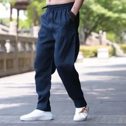 Pantaloni maschili che corse elasticizzati in vita neri casual con pantaloni domestici in lino di cotone pantaloni