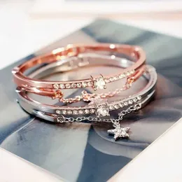 Modna i wszechstronna bransoletka stopowa z diamentową wkładką Five Winted Star Rose Gold Popularna otwarta bransoletka dla kobiet