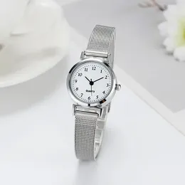 Wristwatches Simple Korean Version Women Watch Student Digital Compact Stainless Steel Mesh Strap Quartz Wristwatch Drop