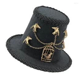 Party Supplies Steampunk Black Retro Mini Hat Gothic Lolita Birds Chain Hats Fascinator Pograph Decor Hair Clip