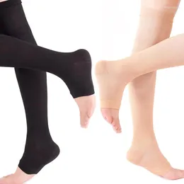 Donne calzini Spring e Autumn Style Pressione compressione coscia alta calza di punta aperta uomini che proteggono le gambe