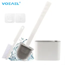 Impostare il supporto per asciugatura a spazzola per la spazzola da bagno con setole silicone con un piccolo pennello per il bagno urbano di pulizia profonda utensile a parete accessori WC montati