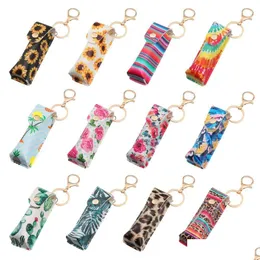 Party Favor Pu Leather Single Lipstick Key Buckle Portable Set Chapstick Cases er Balm Holder Keyring Drop Delivery Dhnbu