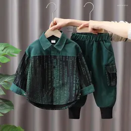 Roupas de roupas meninos primavera outono de 1 a 9 anos de traje coreano Crianças de lapela de lapela de manga longa calças de bolso de bolso de bebê roupas personalizadas