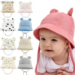 Caps Hut Musselin Neugeborene Baby Hut Sommer Baby Bucket Hut Mädchen Junge süßer gedruckter Fischerhut Vorschulkinder Panama Sonnenhut 3-12 Meter 240429