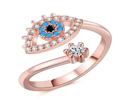 Adjustable Ring for Women Rose Gold color Blue Crystal Evil eye Wedding Jewelry Girls Party Bague Trendy Fashion Rings4957882