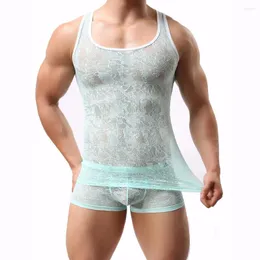 Men's Body Shapers Tank Top Lace Perspective Clothing Styled Gays Breathable Funny Underwear Racerback Sissy Fashon Bottom Lingerie