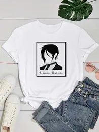 Camiseta feminina Butler preto Sebastian Ciel Womens Funny Printed Womens T-shirt Girl Y2K Bottom-deco