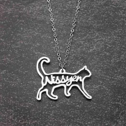 Colares de pingentes de colar de nomes personalizados Colar em forma de gato jóias personalizadas com nomes comemorativo presentewx