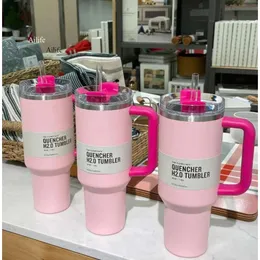 1 st DHL Pink Flamingo 40oz Quencher H2.0 Kaffemuggar utomhus camping Car Cup rostfritt stål tumlers koppar med silikonhandtag Valentine Gift US Stock I0430