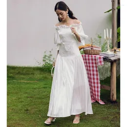 Partykleider Maxi White Women Chiffon Vintage Kleid Sommer 2024 Landebahn von Schulter langer Retro Fairy Korean Urlaub Strand