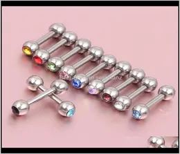 Saplama Küpe Takı Damla Teslimatı 2021 100 PCS RHINESTONE KRİSTAL 316L Çelik Tragus Sarmal Küpe Kulak Saplama Barbell Bar Yüzük 7052480