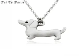 Fei Ye Paws Stal nierdzewna długa łańcuch Happy Dachshund Sausage Dog Choker Naszyjnik Wisior Kołnierz Jewelry dla kobiet dziewczyna CH5156863