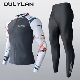 Menas de banho feminina Oulylan Men 2-3 Piece Rash Guard com shorts de menino Manga longa com zíper de maiô